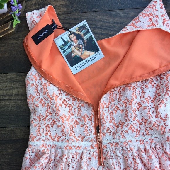 MINKPINK CORAL WHITE LACE DRESS - Picture 5 of 8